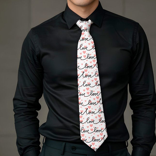 Gift for Man Love Text Pink Black Heart Tie (Gift for Man Love Text Pink Black Heart Tie)