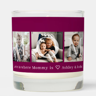 Gift for Mom 3 Photo Collage Burgundy Scented Candle