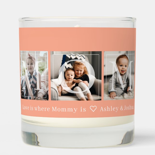 Gift for Mom 3 Photo Collage Peach Scented Candle (Front)