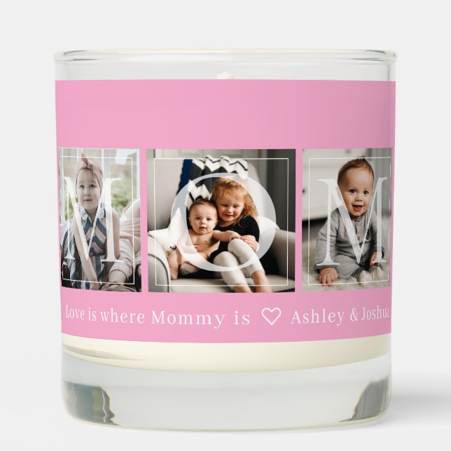 Gift for Mom 3 Photo Collage Pink Scented Candle (Front)