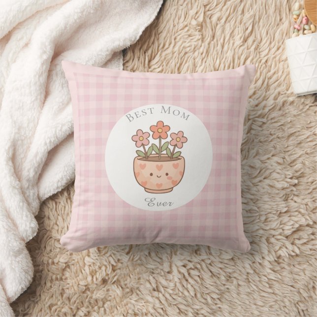 Gift For Mom,Best Mom Ever,Pink Checkered Throw Pillow (Blanket)