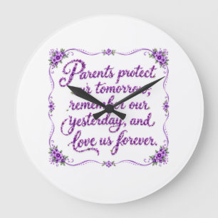 Gift for Mom Dad Parents Love Quote Purple Floral Large Clock