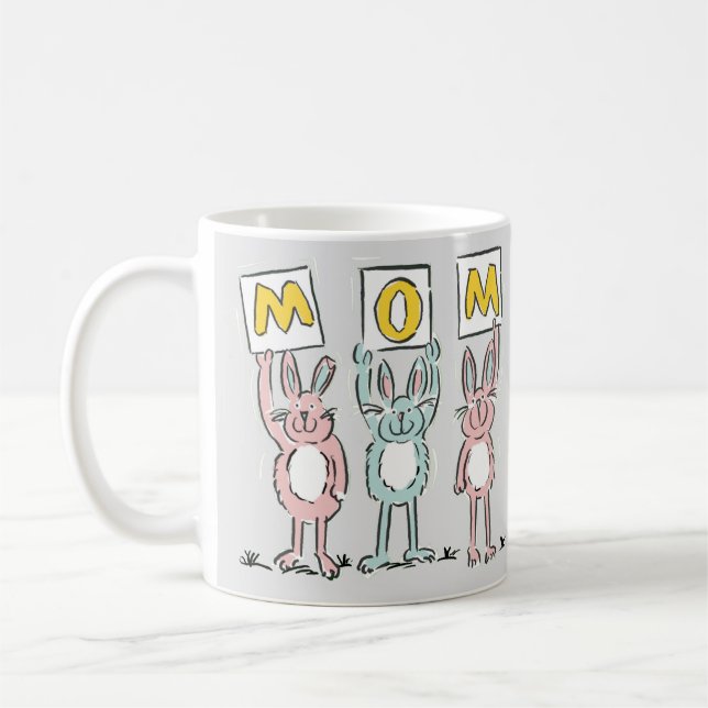 Gift for Mom Fun Rabbits Design Coffee Mug (Left)