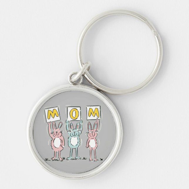 Gift for Mom Fun Rabbits Design Keychain (Front)