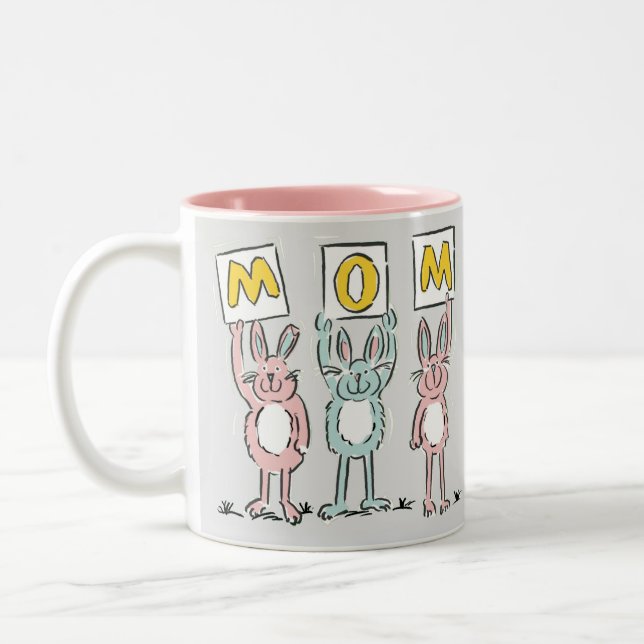 Gift for Mom Fun Rabbits Design Two-Tone Coffee Mug (Left)