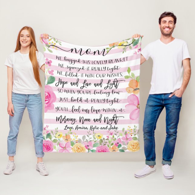 Gift for Mom, Grandma Gift, Custom Floral  Fleece Blanket (In Situ)
