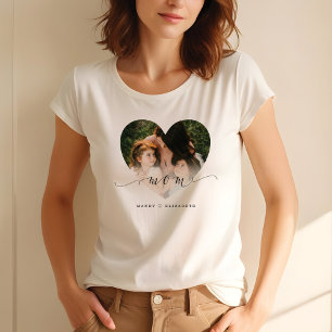 Gift for Mom Mom Black Script Custom Heart Photo T-Shirt