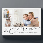 Gift for Mom | Mother's Day 3 Photo Collage Plaque<br><div class="desc">Send a beautiful personalized gift to your mom that she'll cherish forever. Special personalized mother's day photo collage plaque to display your own special family photos and memories. Our design features a simple 3 photo collage design with "mom" designed in a beautiful handwritten black script style. Each photo is framed...</div>