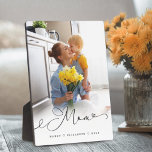 Gift for Mom | Mother's Day Full Photo Mom Script Plaque<br><div class="desc">Send a beautiful personalized gift to your mom that she'll cherish forever. Special personalized mother's day photo collage plaque to display your own special family photo and memories. Our design features a simple single full photo design with "mom" designed in a beautiful handwritten black script style overlay. Customize with family...</div>