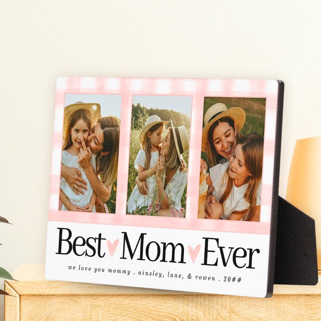 Gift for Mom Mothers Day Photo Best Mom Gingham Plaque (Creator Uploaded)
