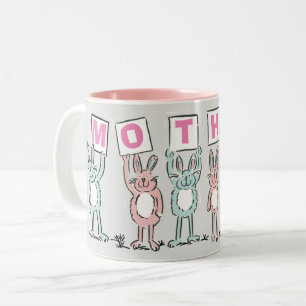 Gift for Mother With Fun Cute Rabbits Two-Tone Coffee Mug