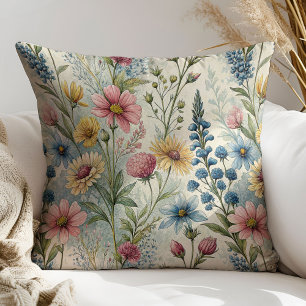 Gift for Moving Day Pastel Wildflowers Pillow