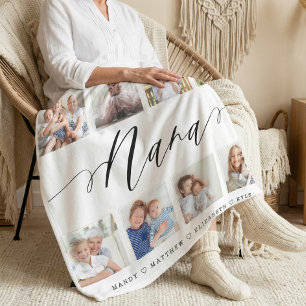 Gift for Nana Personalized Grandkids Photo Collage Fleece Blanket