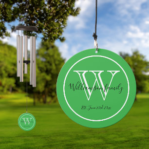 Gift For New Family Name Modern Monogram Date Wind Chime