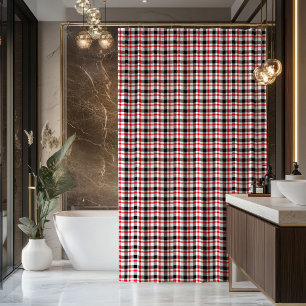 Gift for New Home Red Black Plaid Bath Curtain