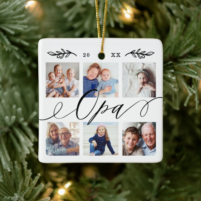 Gift for Opa | Grandchildren Photo Collage Ceramic Ornament (Tree)