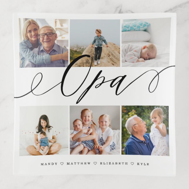 Gift for Opa | Grandchildren Photo Collage Trinket Tray (Front)