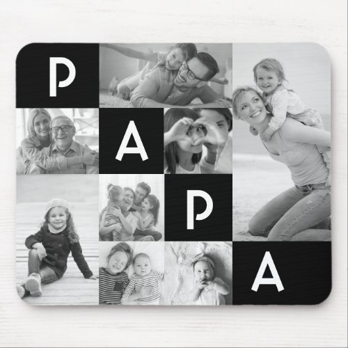 Gift For Papa  Papa Multiple Photo Grid Black Mouse Pad