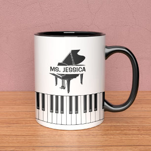 Gift for Piano Teacher Black and White Mug