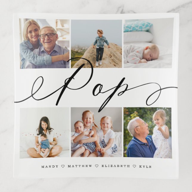 Gift for Pop | Grandchildren Photo Collage Trinket Tray (Front)