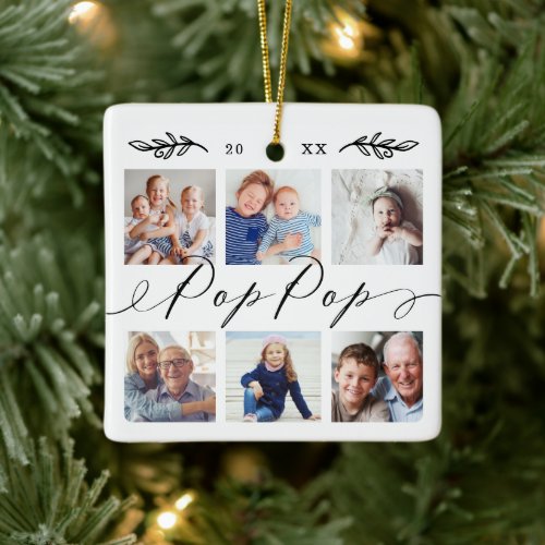 Gift for Pop Pop  Grandchildren Photo Collage Ceramic Ornament