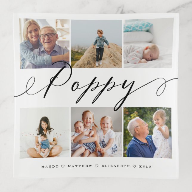 Gift for Poppy | Grandchildren Photo Collage Trinket Tray (Front)