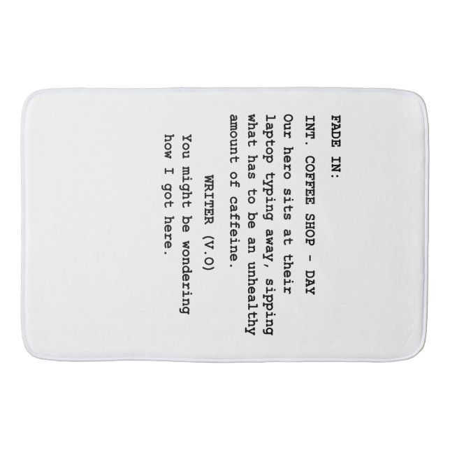 Gift for Screenwriter – Funny Coffee Shop Scene Bath Mat (Front)