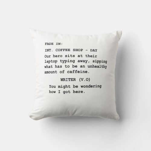 Gift for Screenwriter  Funny Coffee Shop Scene Throw Pillow