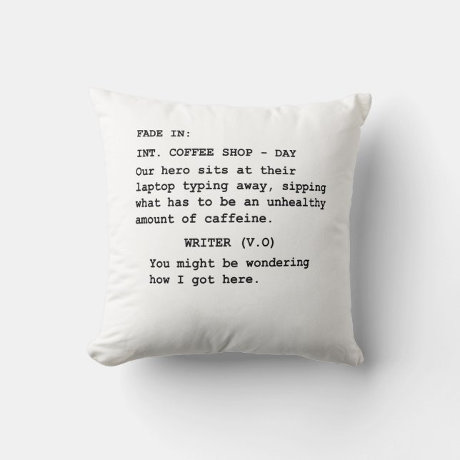 Gift for Screenwriter – Funny Coffee Shop Scene Throw Pillow (Front)