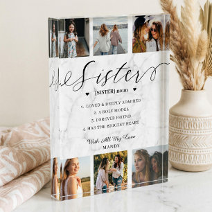 Gift for Sister Definition Collage Marble Keepsake Photo Block