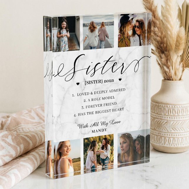 Gift for Sister Definition Collage Marble Keepsake Photo Block (Gift for Sister Definition Collage Marble Keepsake Photo Block)