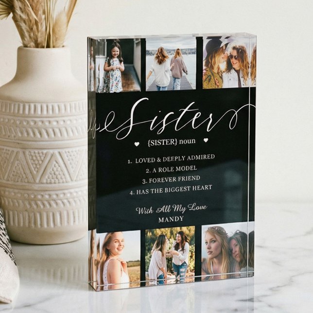 Gift for Sister Definition Collage Memory Keepsake Photo Block (Gift for Sister Definition Collage Memory Keepsake Photo Block)