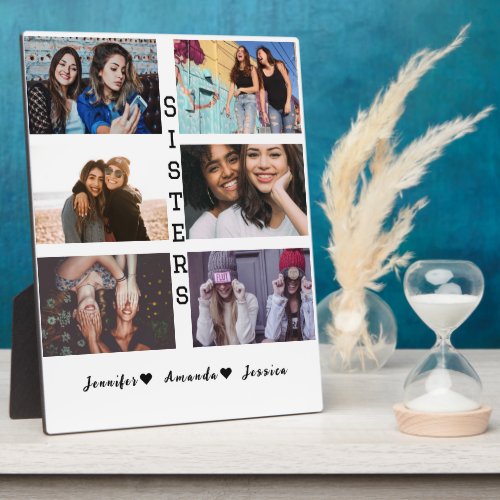 Gift for Sisters Custom 6 Photo collage  Name  Pl Plaque