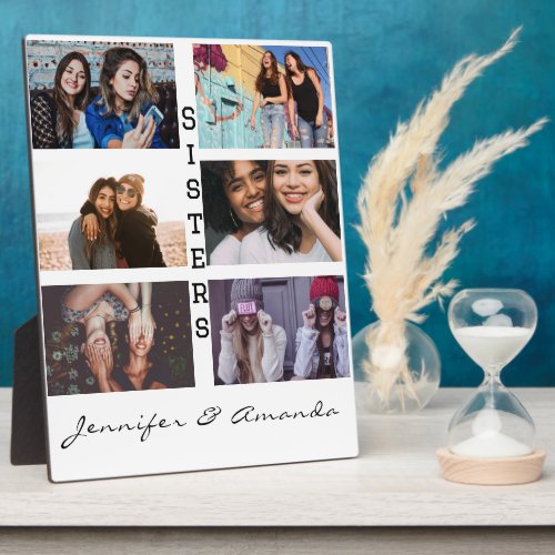 Gift for Sisters Custom 6 Photo collage  Name  Plaque