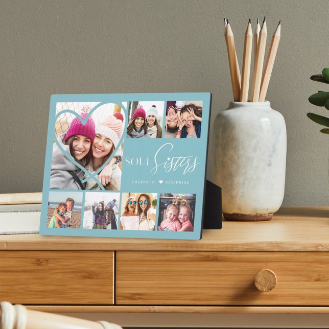 Gift For Soul Sisters 7 Photo Collage Heart BFFs Plaque (Creator Uploaded)