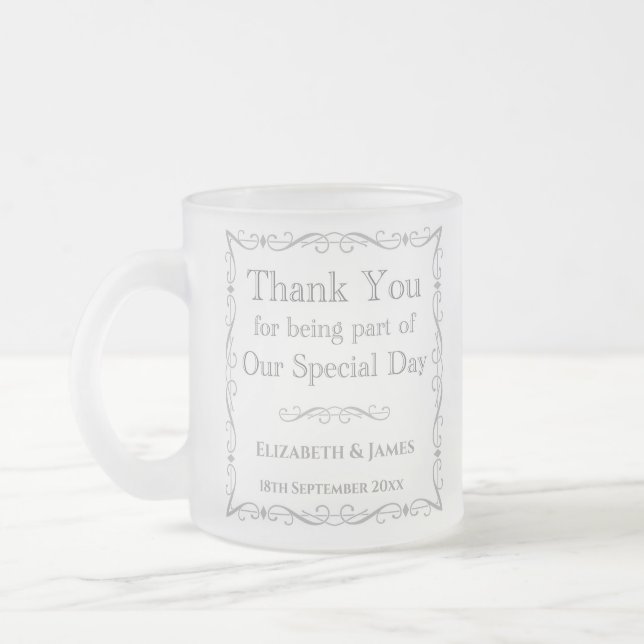 Gift for Wedding Guests. Thank You Frosted Glass Coffee Mug (Left)
