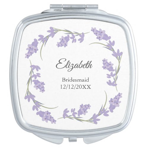 Gift for Wedding Party Bridesmaids Lavender Floral Compact Mirror