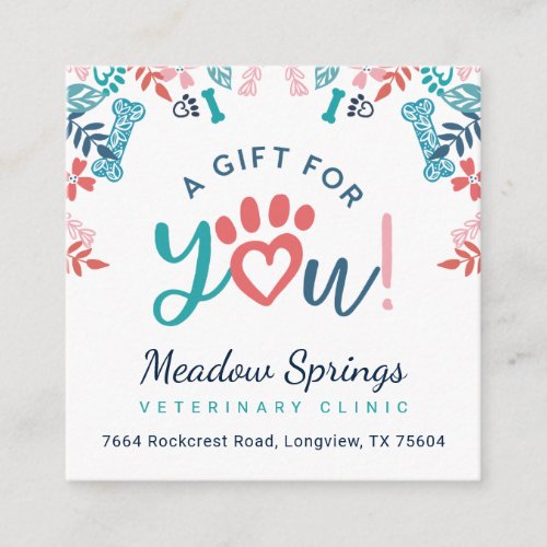 Gift For You Floral Foliage Pet Paw Print Pattern  Enclosure Card