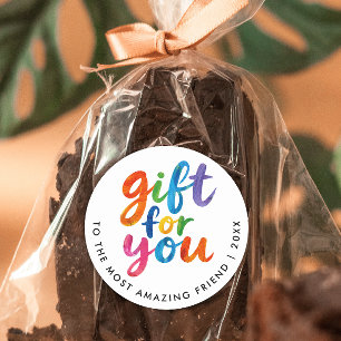 Gift For You Fun Artistic Colorful Painted Script Classic Round Sticker