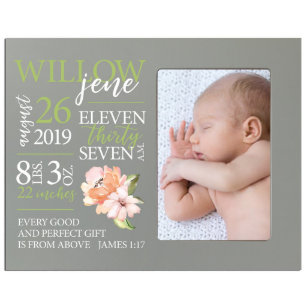Gift From Above Gray Floral Baby Picture Frame