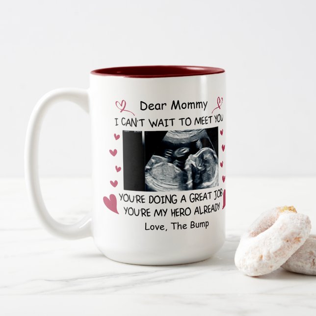 Gift From Baby For Mommy to be, baby ultrasound Two-Tone Coffee Mug (With Donut)