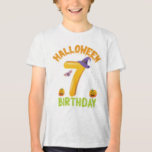 Gift Funny Halloween 7th Birthday 7 Year Kids Tri-Blend Shirt