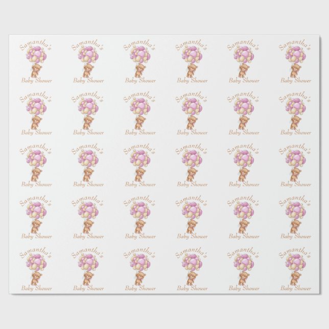 Gift-Giving Teddy Bear Balloon Baby Wrapping Paper (Seam)