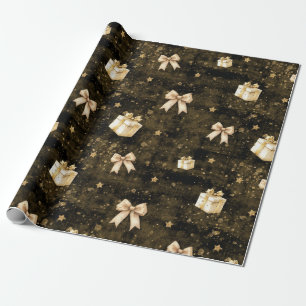 Gift gold glitter sparkles stars wrapping paper