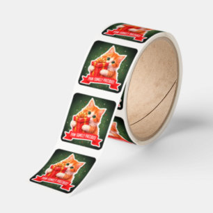 Gift-Hugging Cat Sticker – Cute Christmas Kitten 