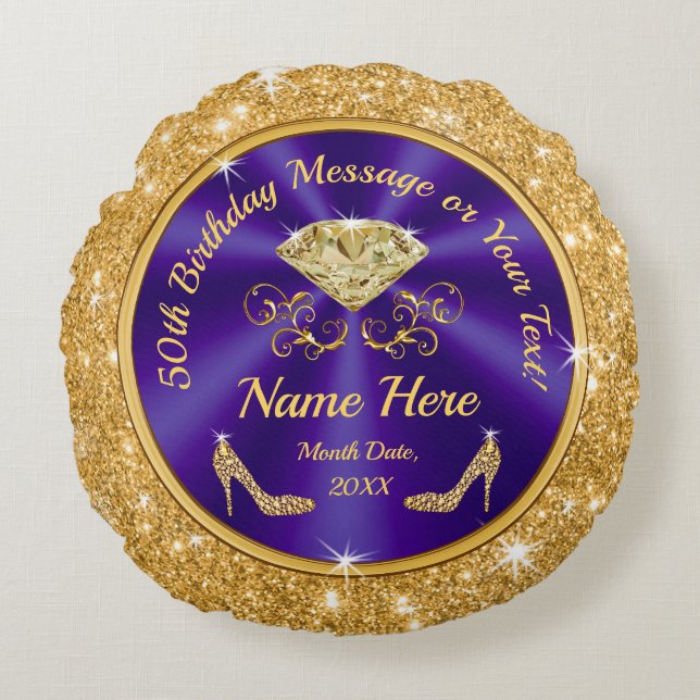 Gift Ideas for 50th Birthday Female, Personalized Round Pillow (Front)