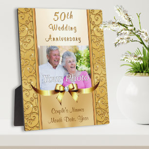 Gift Ideas for 50th Marriage Anniversary, Golden Plaque