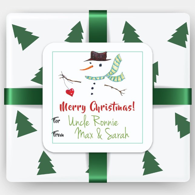 Gift Label Christmas Art Snowman With Heart (Creator Uploaded)