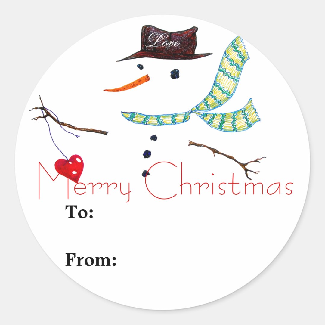 Gift Label Christmas Snowman Sticker | Zazzle