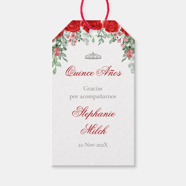 Gift Labels Flower Red Quinceanera Gif (Front)